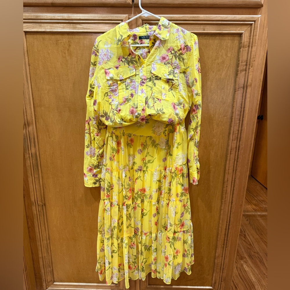 Floral Yellow button down top and maxi skirt